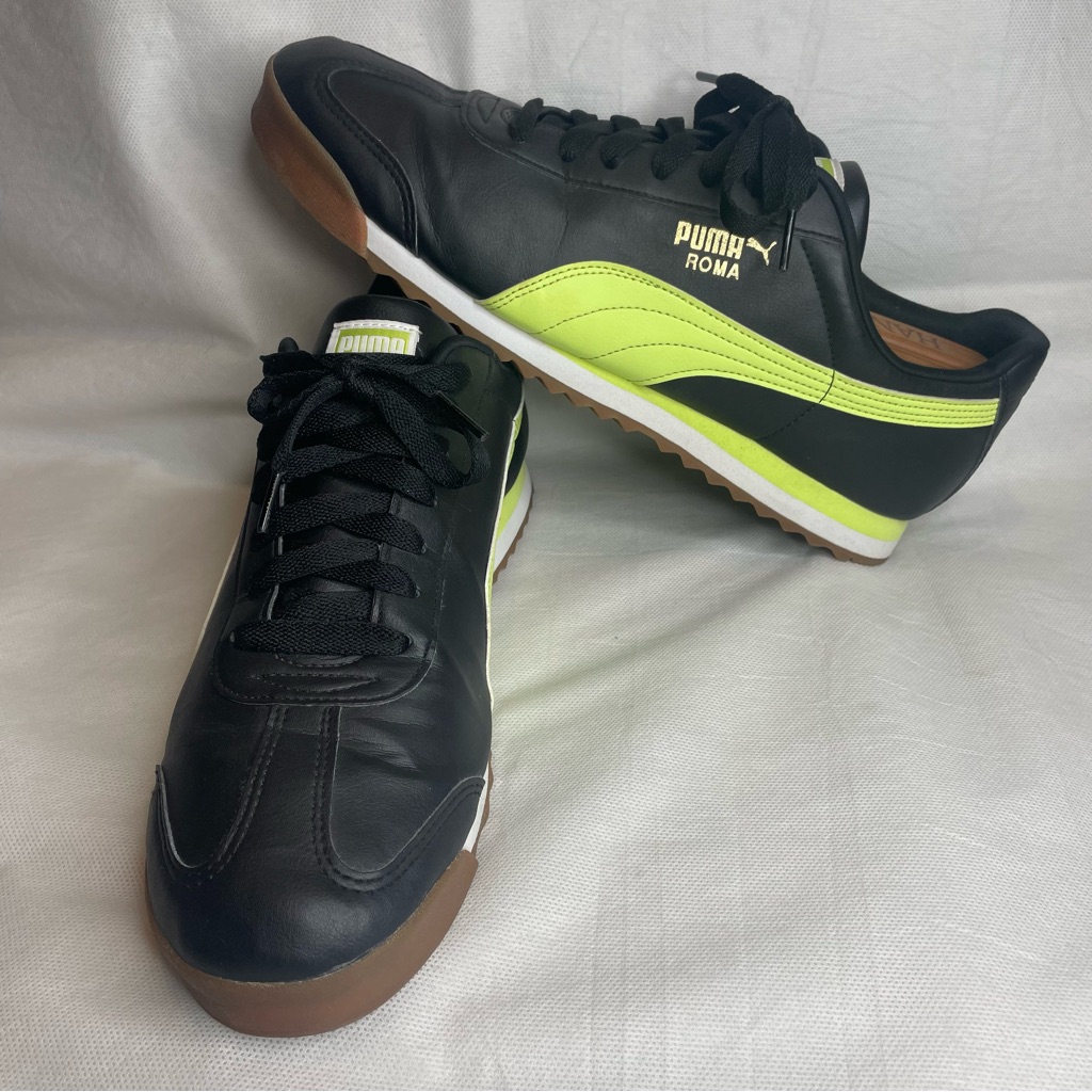 Puma Roma Basic+ Mens Size 13 Running Training Shoes Black Sharp Green 369571 19